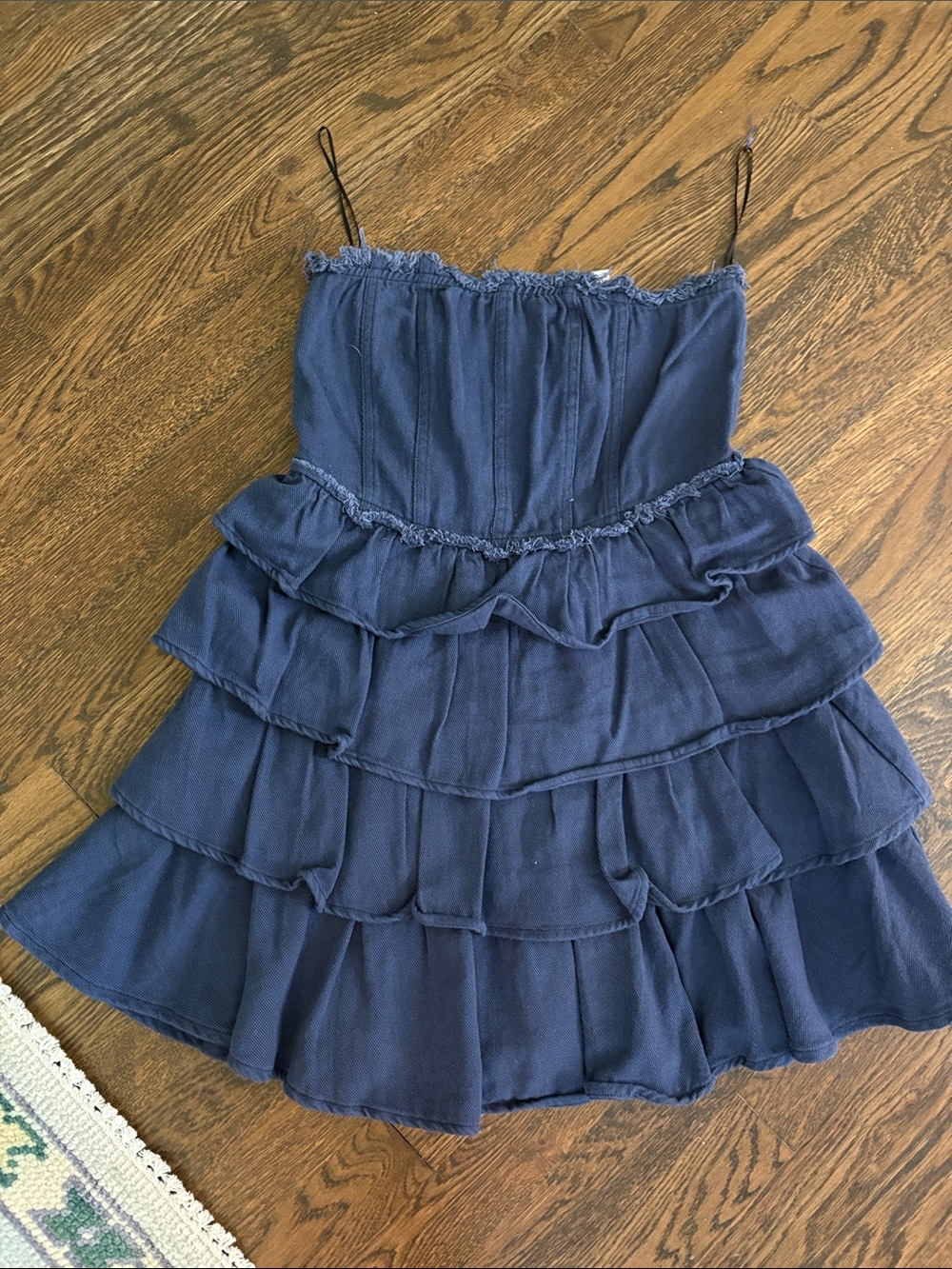 So Me Navy Tiered Ruffle Spaghetti Strap Dress